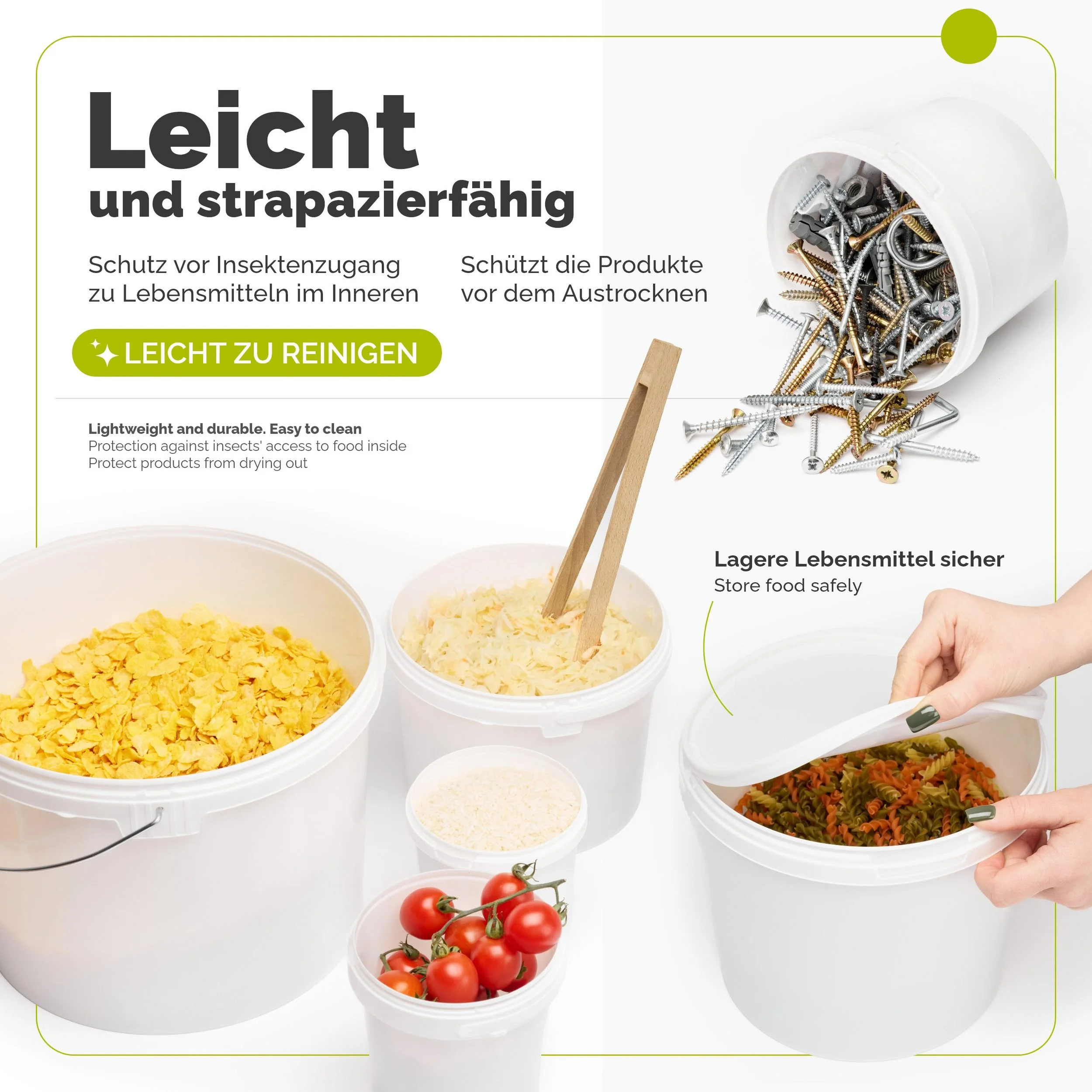 GARRONDA Putzeimer mit Deckel – Weiß, Modell GD-0071 (0,5 l)